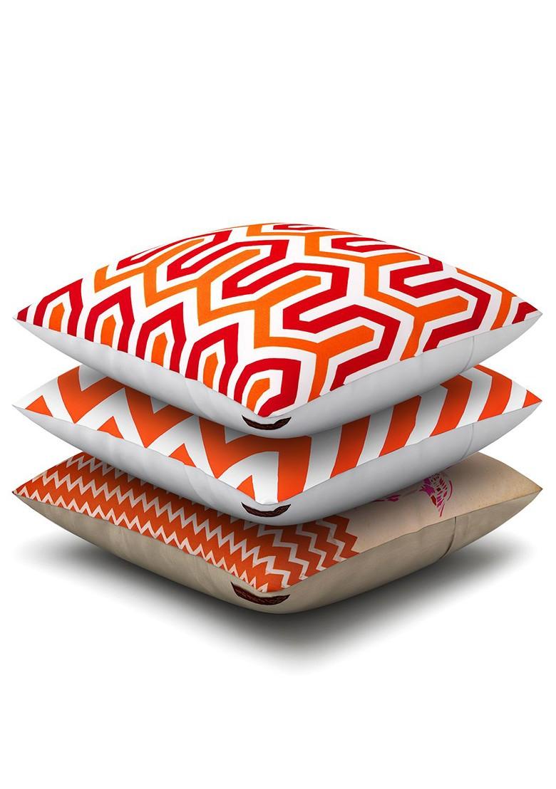 Red And Orange Set Of 3 Printed 16 X 16 Square Cushion Covers
