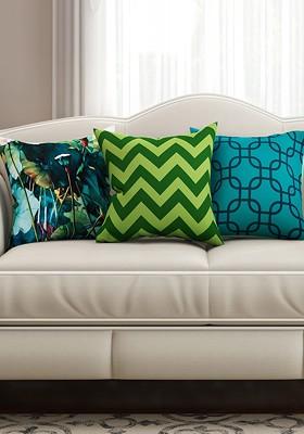 Blue And Green Set Of 3 Printed 16 X 16 Square Cushion Covers