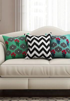 Multicoloured Set Of 3 Printed 16 X 16 Square Cushion Covers