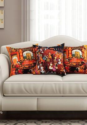 Multicoloured Set Of 3 Printed 16 X 16 Square Cushion Covers