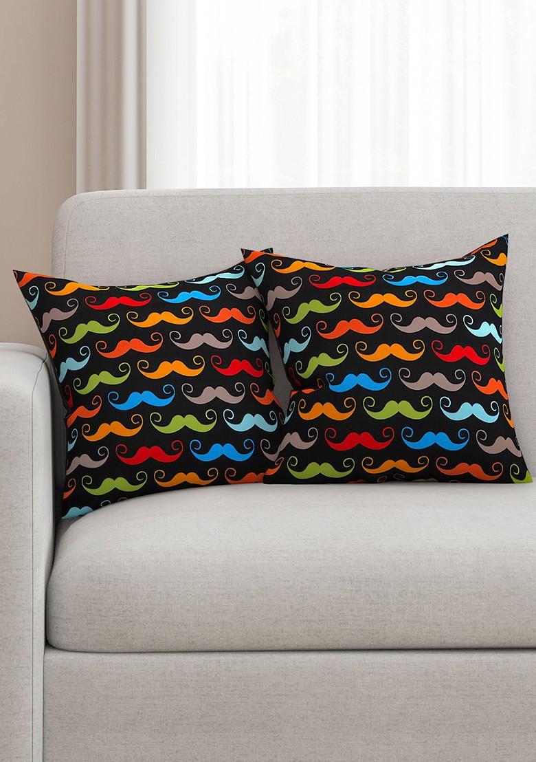 Black Set Of 2 Printed 16 X 16 Square Cushion Covers