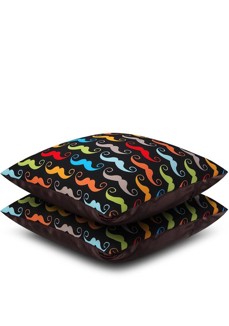 Black Set Of 2 Printed 16 X 16 Square Cushion Covers