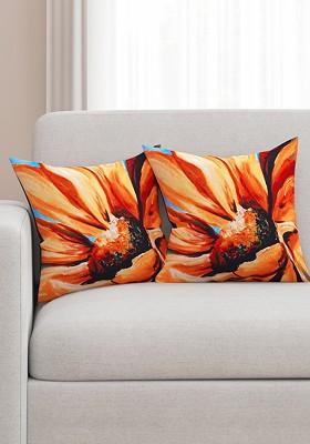 Orange Set Of 2 Printed 16 X 16 Square Cushion Covers
