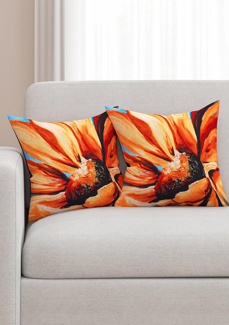 Orange Set Of 2 Printed 16 X 16 Square Cushion Covers