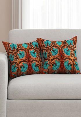 Brown Set Of 2 Floral Print 16 X 16 Square Cushion Covers