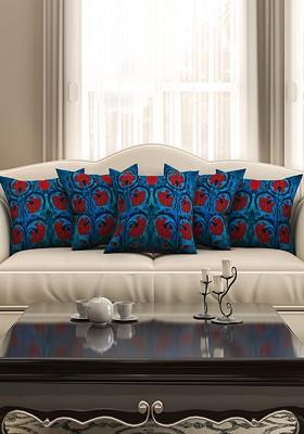 Blue Set Of 5 Printed 16 X 16 Square Cushion Covers