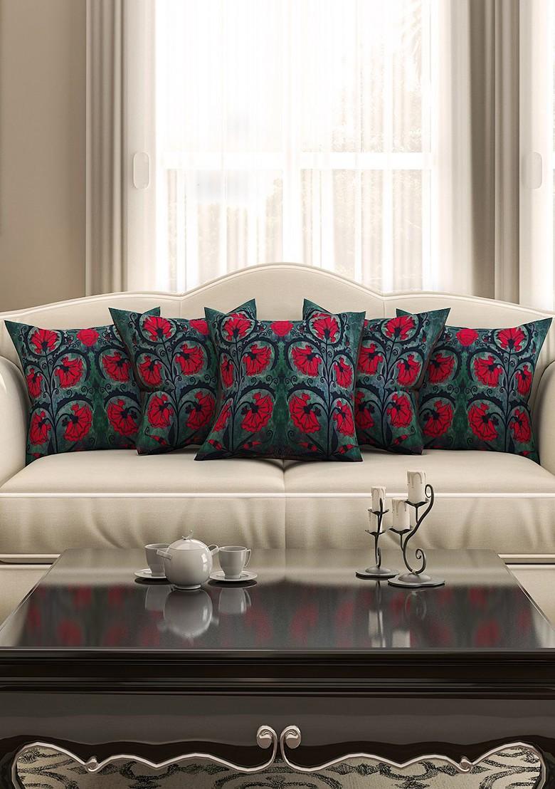 Green Set Of 5 Printed 16 X 16 Square Cushion Covers
