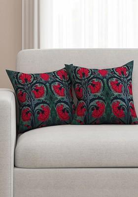 Green Set Of 2 Printed 16 X 16 Square Cushion Covers