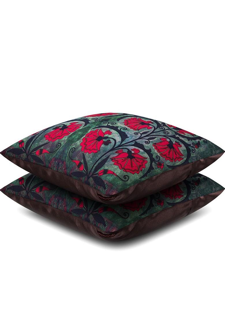 Green Set Of 2 Printed 16 X 16 Square Cushion Covers