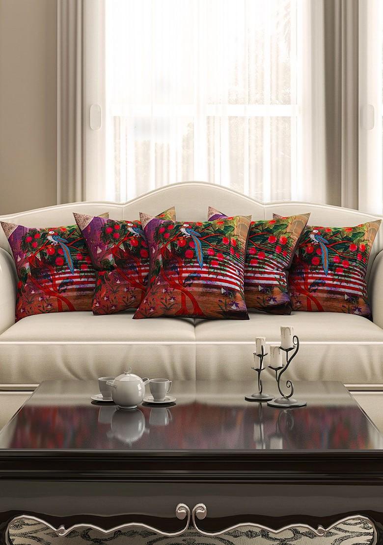 Multicoloured Set Of 5 Printed 16 X 16 Square Cushion Covers