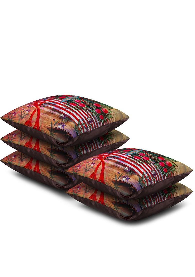 Multicoloured Set Of 5 Printed 16 X 16 Square Cushion Covers