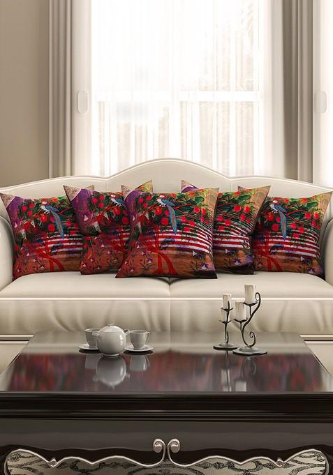 Multicoloured Set Of 5 Printed 16 X 16 Square Cushion Covers
