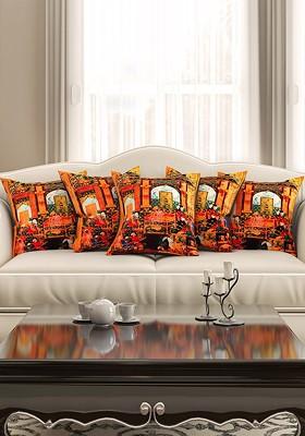 Orange Set Of 5 Printed 16 X 16 Square Cushion Covers
