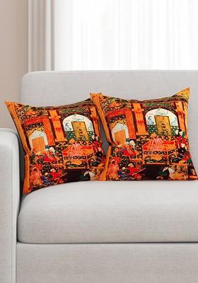 Orange Set Of 2 Printed 16 X 16 Square Cushion Covers