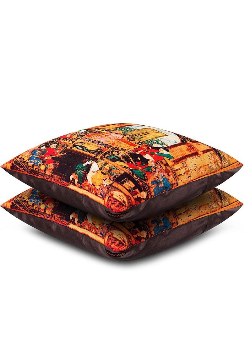 Orange Set Of 2 Printed 16 X 16 Square Cushion Covers