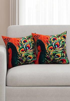 Orange And Green Set Of 2 Printed 16 X 16 Square Cushion Covers