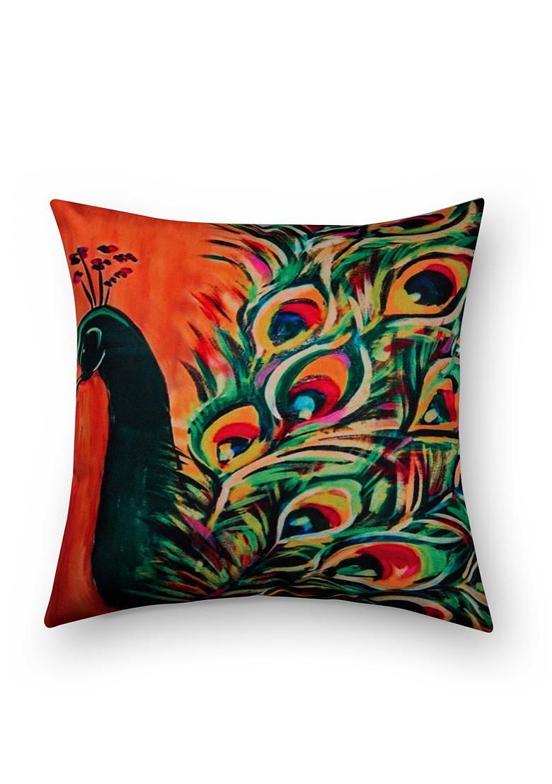 Orange And Green Set Of 2 Printed 16 X 16 Square Cushion Covers