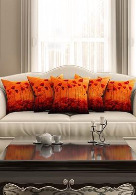 Orange Set Of 5 Printed 16 X 16 Square Cushion Covers