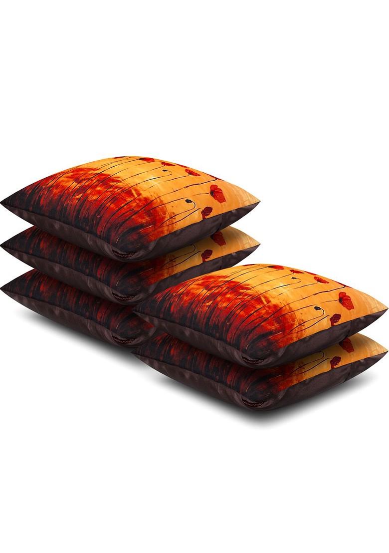 Orange Set Of 5 Printed 16 X 16 Square Cushion Covers