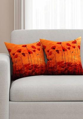 Orange Set Of 2 Printed 16 X 16 Square Cushion Covers