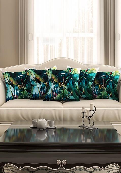 Green Set Of 5 Tropical Print 16 X 16 Square Cushion Covers