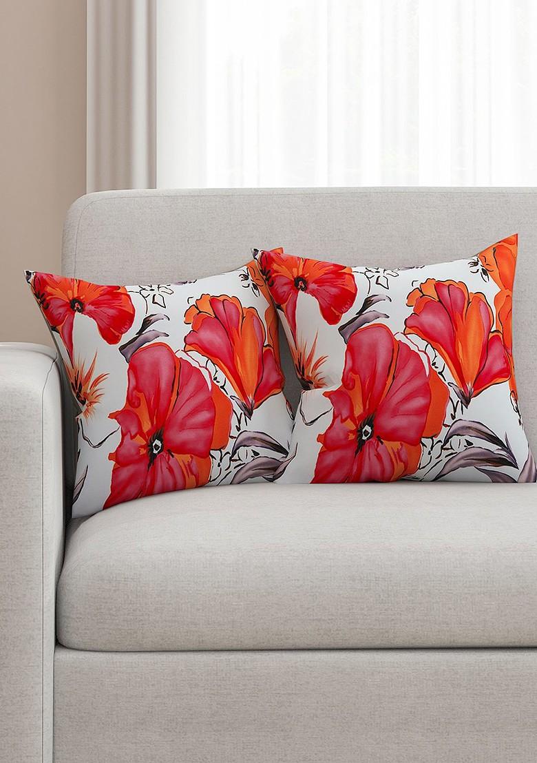 White Set Of 2 Printed 16 X 16 Square Cushion Covers