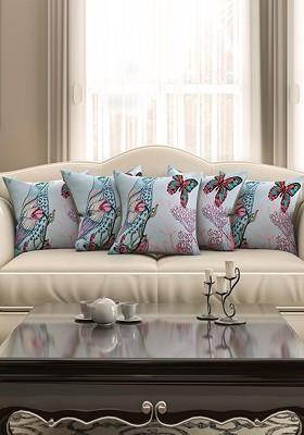 Blue Set Of 5 Printed 16 X 16 Square Cushion Covers
