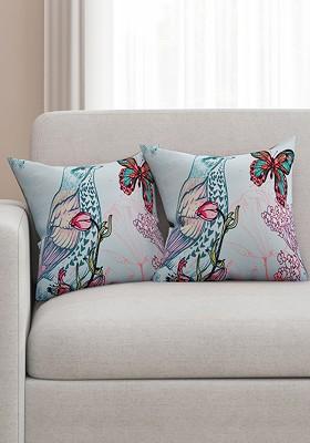 Blue Set Of 2 Printed 16 X 16 Square Cushion Covers