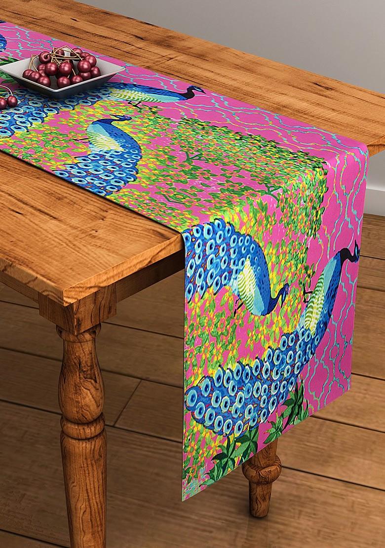 Purple And Blue Printed Rectangular 13 X 48 Cotton Table Runner