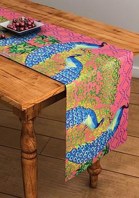 Pink And Blue Printed Rectangular 13 X 48 Cotton Table Runner