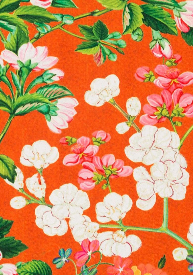 Orange Floral Print Rectangular 13 X 48 Cotton Table Runner