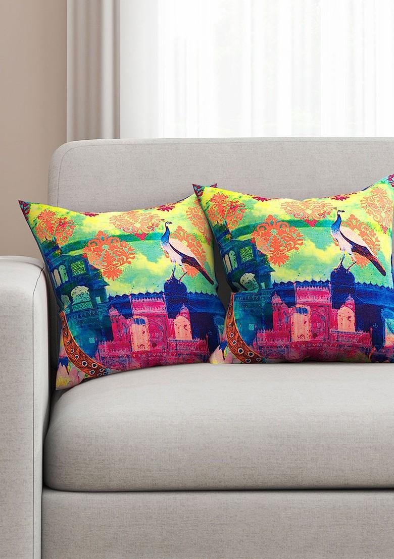 Multicoloured Set Of 2 16 X 16 Square Cushion Covers