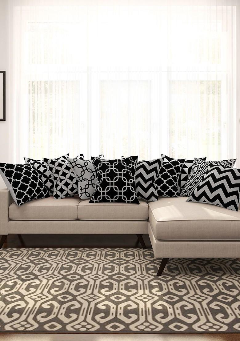 Black And White Set Of 10 Printed 16 X 16 Square Cushion Covers