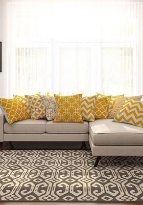Yellow And White Set Of 10 Printed 16 X 16 Square Cushion Covers