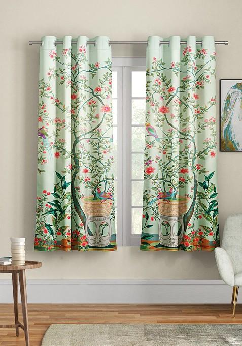 Green And Red Set Of 2 Floral Window Curtain