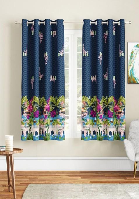 Blue And Pink Set Of 2 Window Curtain