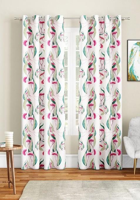 White And Green Set Of 2 Floral Door Curtain