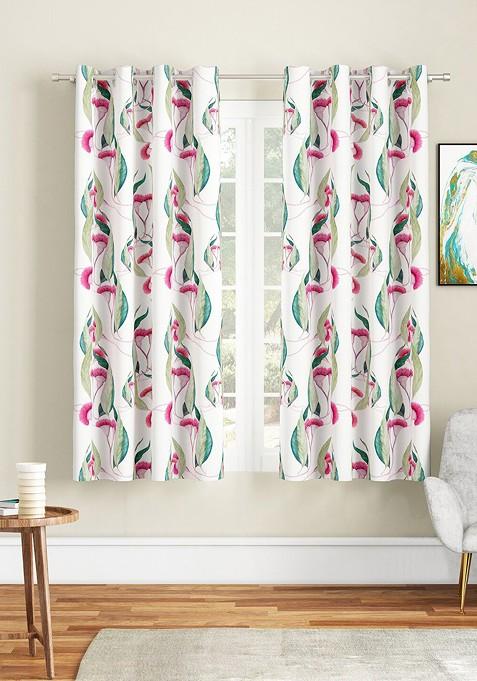 White And Pink Set Of 2 Floral Window Curtain