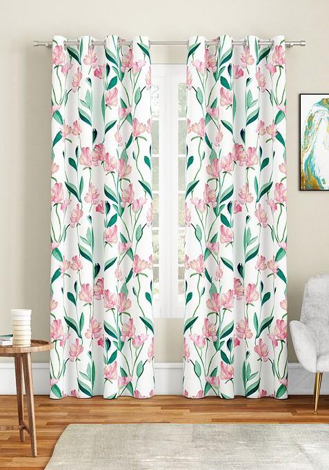 White And Green Set Of 2 Floral Door Curtain