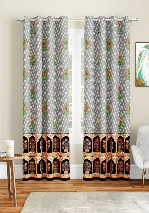 Grey And Green Set Of 2 Door Curtain