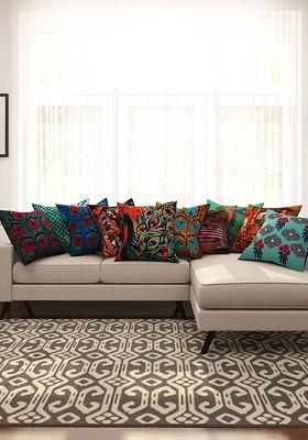 Multicoloured Set Of 10 Printed 16 X 16 Square Cushion Covers