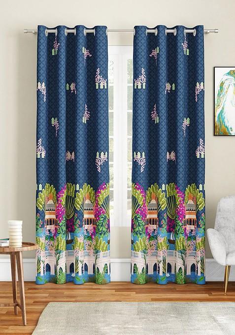 Blue And Green Set Of 2 Door Curtain