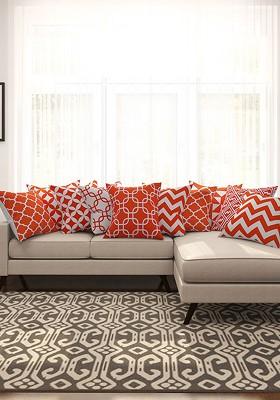 Orange And White Set Of 10 Printed 16 X 16 Square Cushion Covers