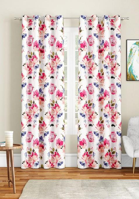 White And Pink Set Of 2 Floral Door Curtain