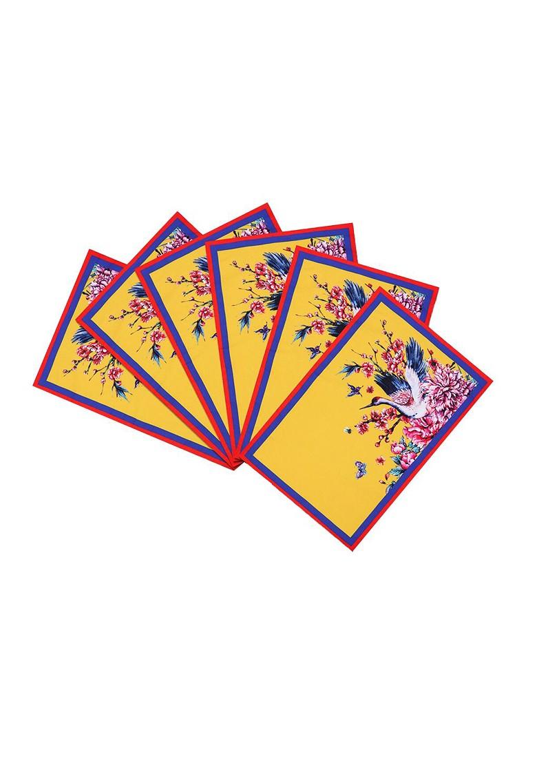 Set Of 7 Blue Printed Table Placemats And Runner