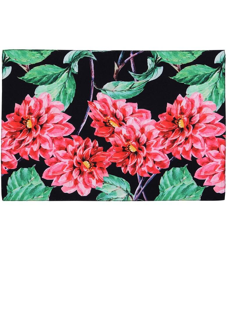 Set Of 6 Red Printed Table Placemats And Runner