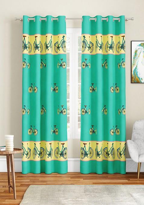 Fluorescent Green And Beige Set Of 2 Quirky Door Curtain