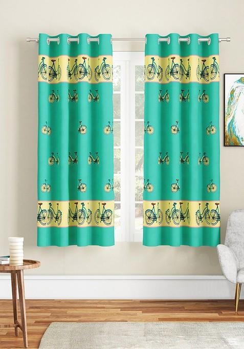 Fluorescent Green And Beige Set Of 2 Quirky Window Curtain