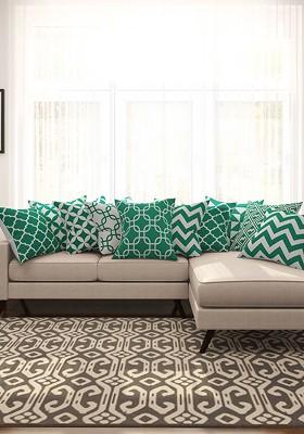 Green And White Set Of 10 Printed 16 X 16 Square Cushion Covers