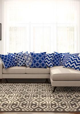 Blue And White Set Of 10 Printed 16 X 16 Square Cushion Covers